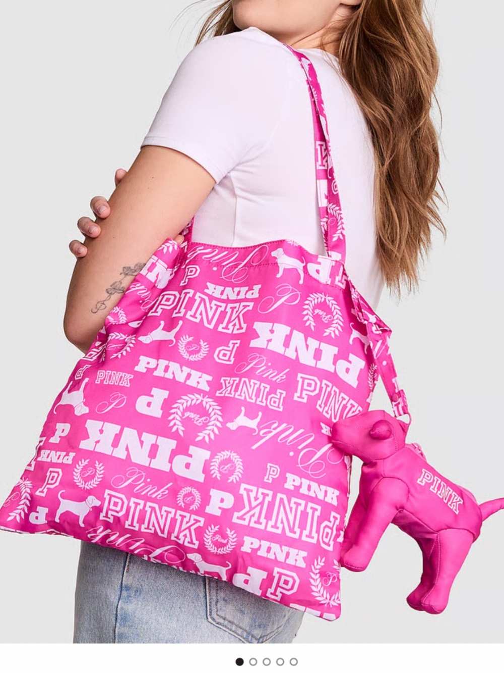 PINK Victoria's Secret Bright Pink Logo Tote with Dog Charm